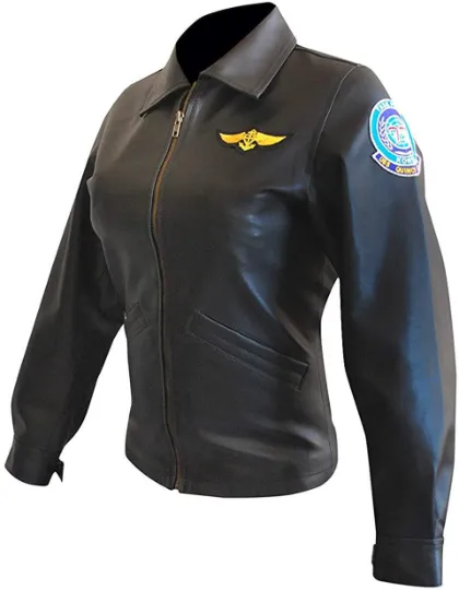 Women's Top Kelly McGillis Charlie Gun Flight Pilot Leather Jacket