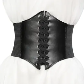 Womens Vintage Black PU Corset Belt  Adjustable and Simple