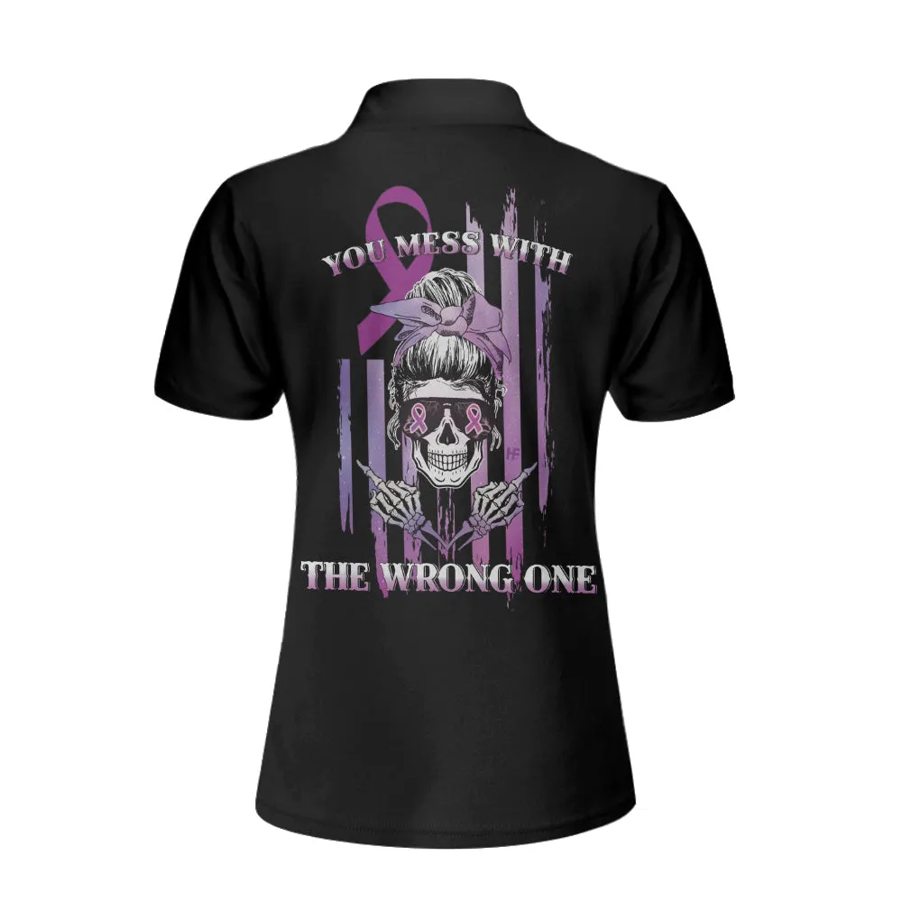 You Mess With The Wrong One, Fck Cancer V2 Short Sleeve Women Polo Shirt Coolspod