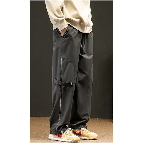 Zipper Street Style Elasticity Loose Fit Straight Leg Pants