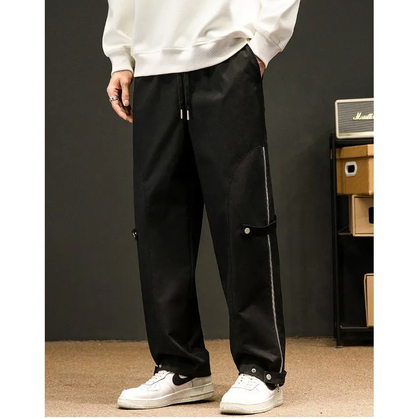 Zipper Street Style Elasticity Loose Fit Straight Leg Pants