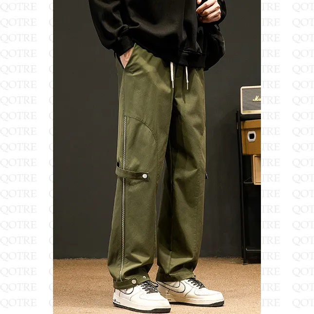 Zipper Street Style Elasticity Loose Fit Straight Leg Pants