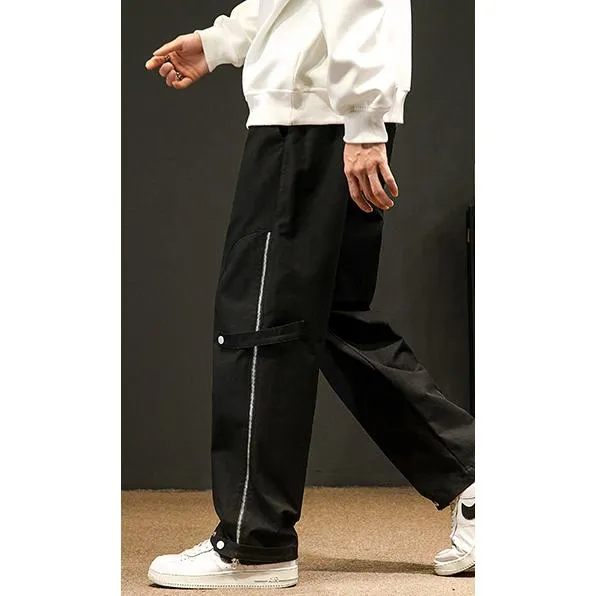 Zipper Street Style Elasticity Loose Fit Straight Leg Pants