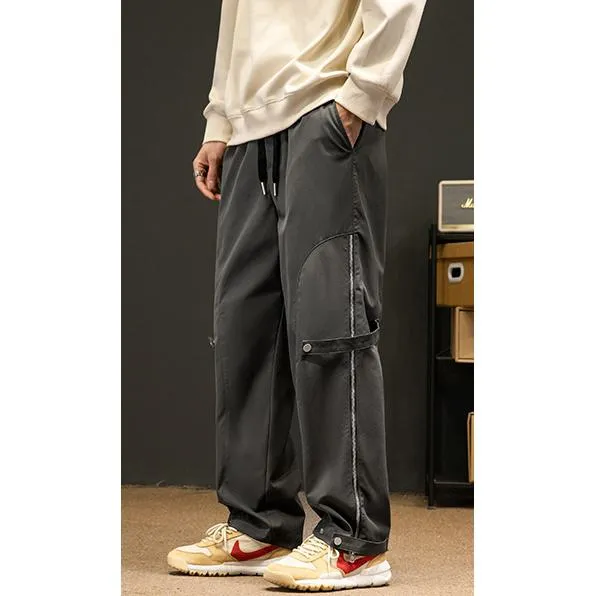 Zipper Street Style Elasticity Loose Fit Straight Leg Pants