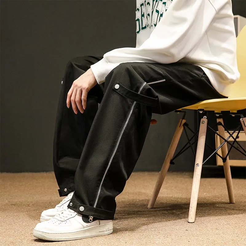 Zipper Street Style Elasticity Loose Fit Straight Leg Pants