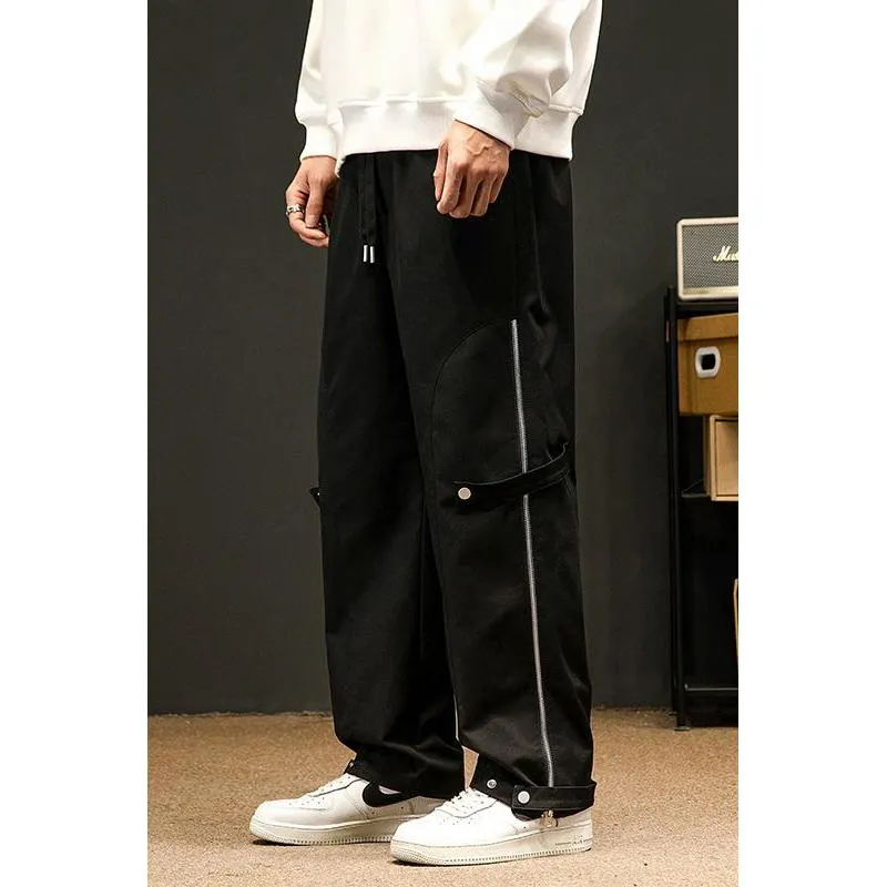 Zipper Street Style Elasticity Loose Fit Straight Leg Pants