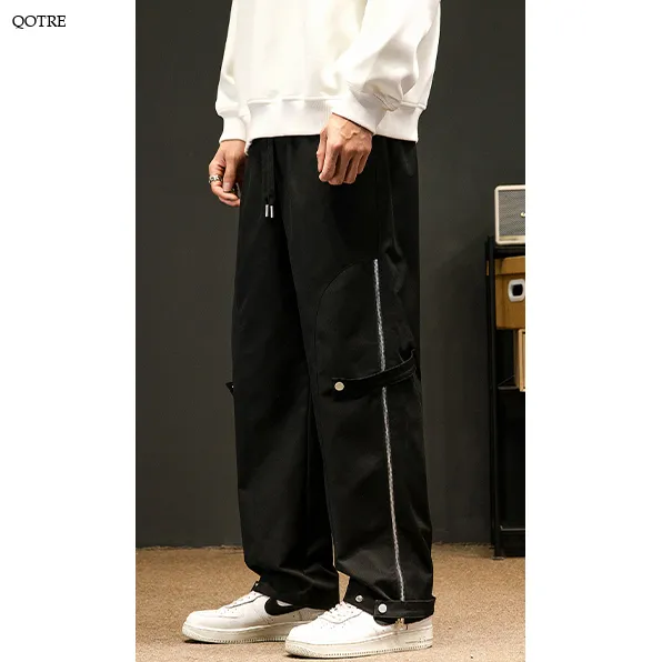 Zipper Street Style Elasticity Loose Fit Straight Leg Pants