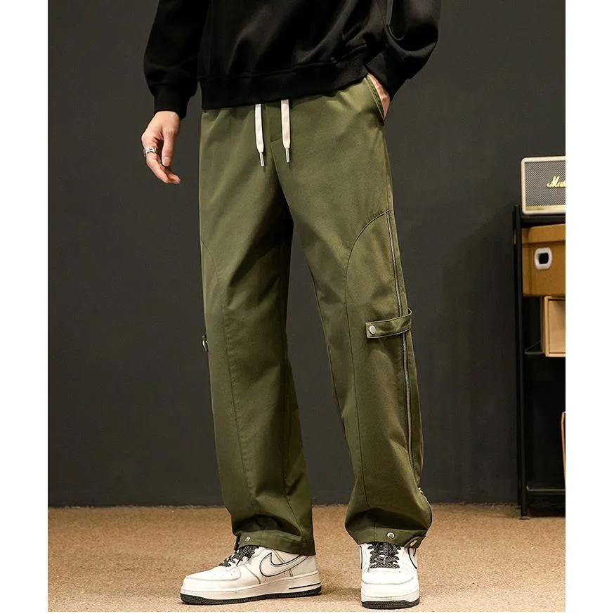 Zipper Street Style Elasticity Loose Fit Straight Leg Pants