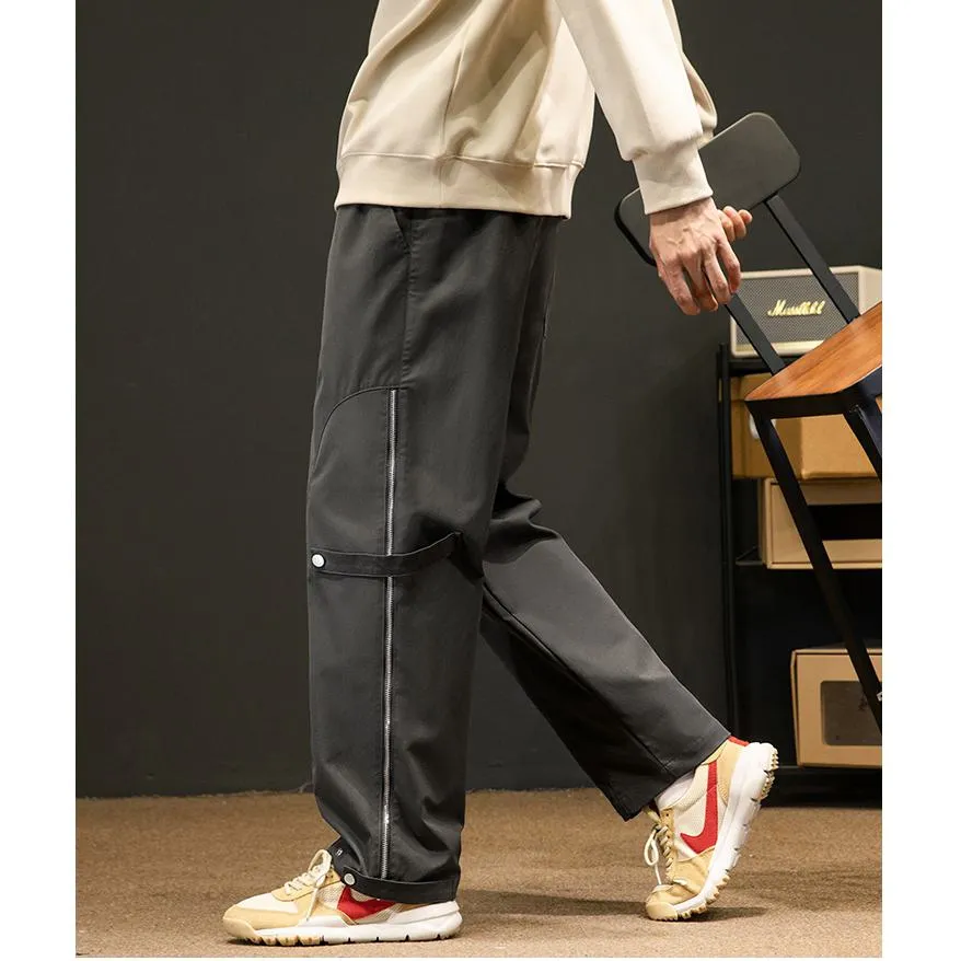 Zipper Street Style Elasticity Loose Fit Straight Leg Pants